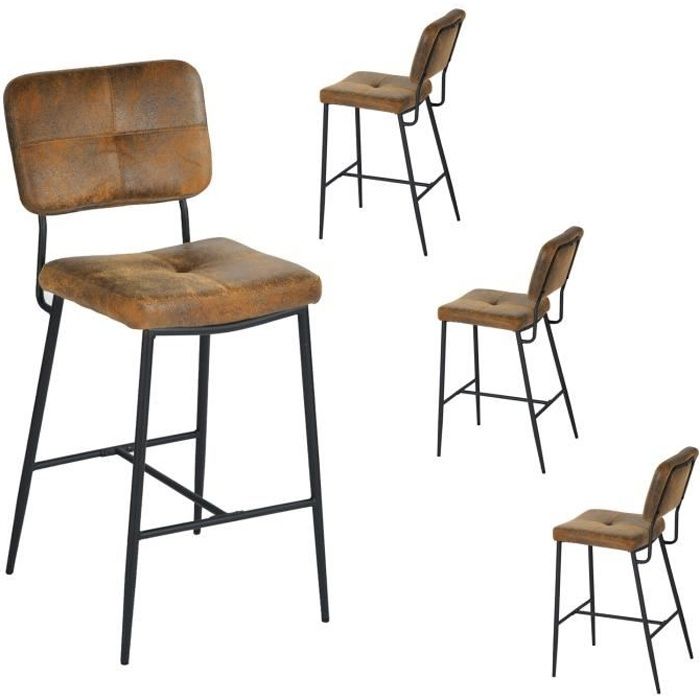 meubles cosy lot de 4 tabourets de bar,chaises haute avec dossier et repose-pied,tissu en daim marron,peds métal noir