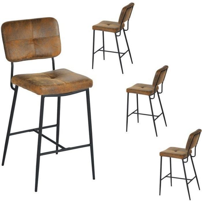 MEUBLES COSY Lot de 4 tabourets de bar industriels avec dossier en suédine - INDEPENDENCE BAR MEUBLES COSY Lot de 4 tabourets de bar industriels avec dossier en suédine - INDEPENDENCE BAR