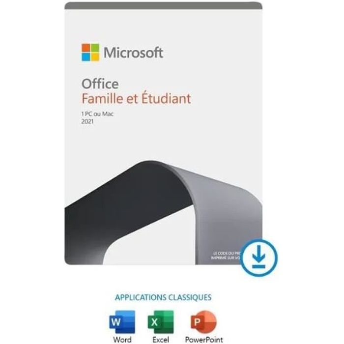 Microsoft Office Famille & Etudiant 2021 – Achat définitif – Code de téléchargement