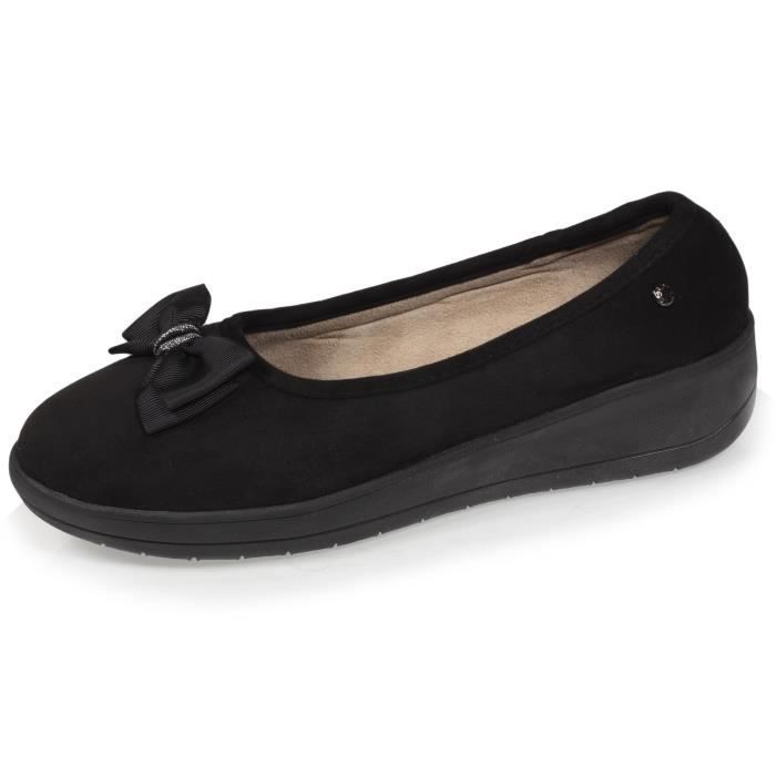 Chaussons ballerines petit talon 4 5 cm noirs pour femme ISOTONER suedine et semelle EVERYWEAR Noir Cdiscount Chaussures