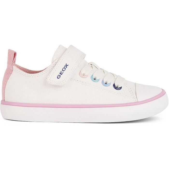 Geox Baskets de sport décontractées - GEOX - J Gisli J454NA - Blanc détails roses - Semelle Respira - Lacets + bande auto