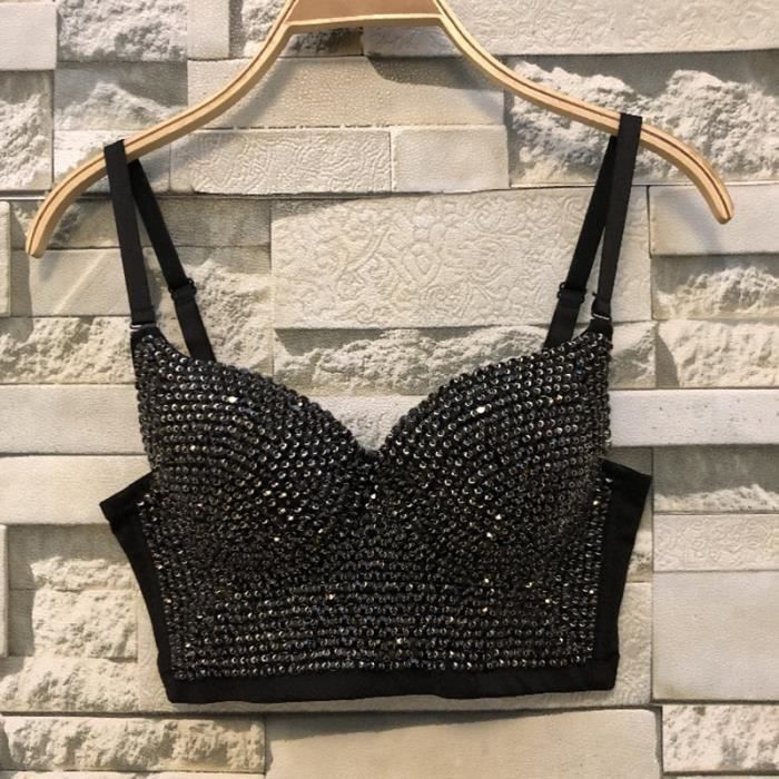 Gilet Les femmes Corset Strass Top Bustier Sexy Argent Paillettes