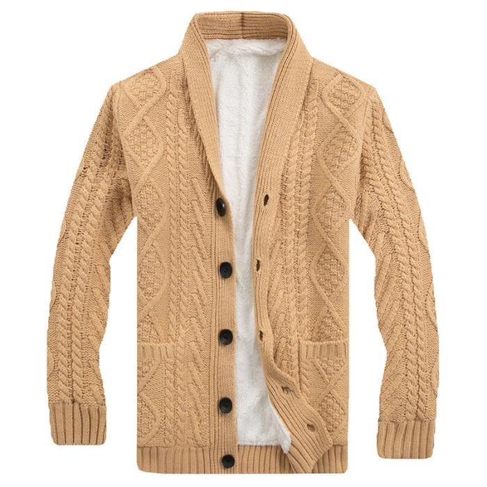 Gilet Hiver Homme en Tricot Double Polaire Cardigan Chaud Epais Couleur Unie Avec Poches Tissu Confortable Kaki Kaki Cdiscount Pret a Porter