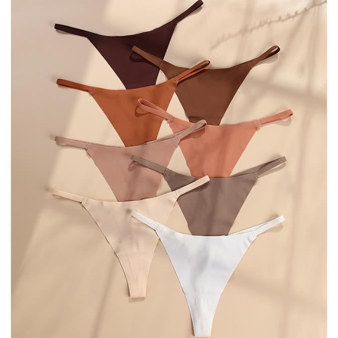 Lot de 8 culottes string sans couture a bretelles fines pour femmes bretelles taille basse soie glacee yoga a sechage rapide slips couleur de l image Cdiscount Pret a Porter