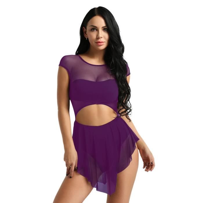 Pole Dance Tenue Robe De Danse Asymétrique - Body Manche Unique Transparent Pour Compétition Lyrique Robe De Danse Pour Femme
