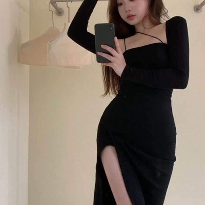 Robe Ensemble 2 pieces noir pour femmes tenue Slim Sexy fente laterale vacances temperament elegant cardigan dress sets Blanc Cdiscount Pret a Porter