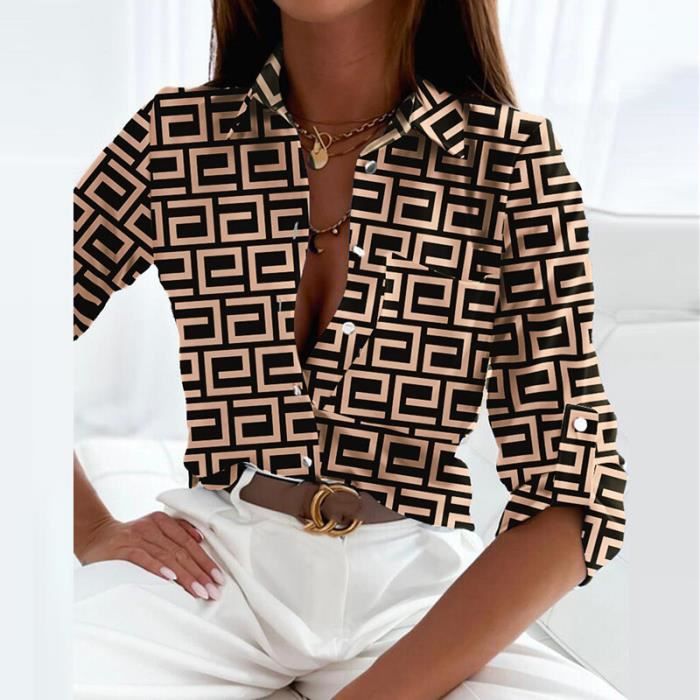 Chemise Chemisier l gant col rabattu pour femmes Vintage