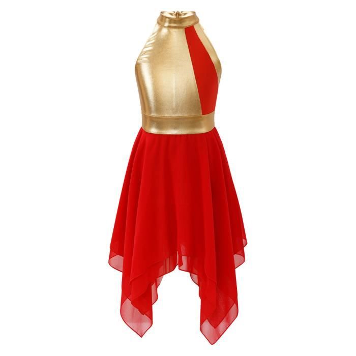 Robe Danse Lyrique Femme Manches Longues Asymétrique - Sequins Et Mousseline - Pour Spectacle Et Compétition - Taille S-XXL