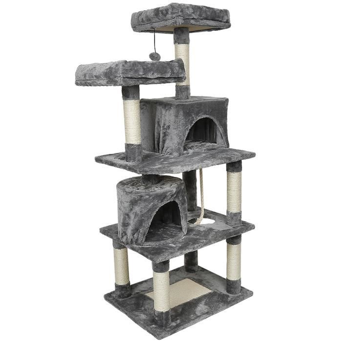Comparer les prix de Arbre à chat - OHMG - 2 maisons et 2 plateformes - Sisal solide - Gris clair - Grand 145 cm
