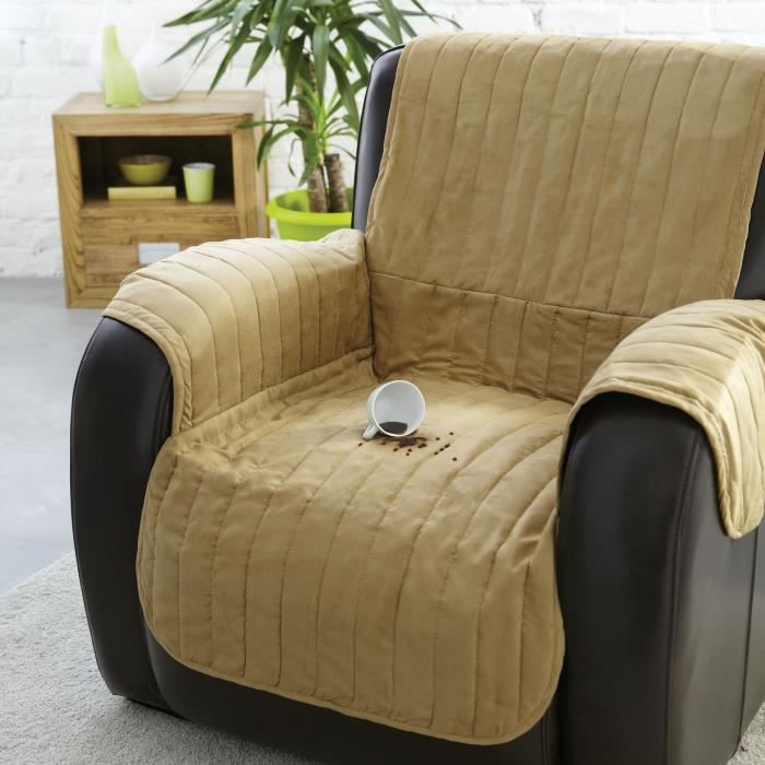 Couvre canapé / fauteuil - OSE - Housse 1 place - Tissu suédine imperméable - Anti-tache lavable - Polyester Couvre canapé / fauteuil - OSE - Housse 1 place - Tissu suédine imperméable - Anti-tache lavable - Polyester
