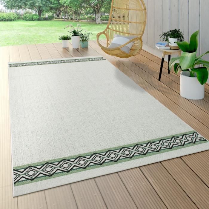 Tapis Tissé Main 122x77 Cm Vert - Kelim Bordure Chaînette - Neuf