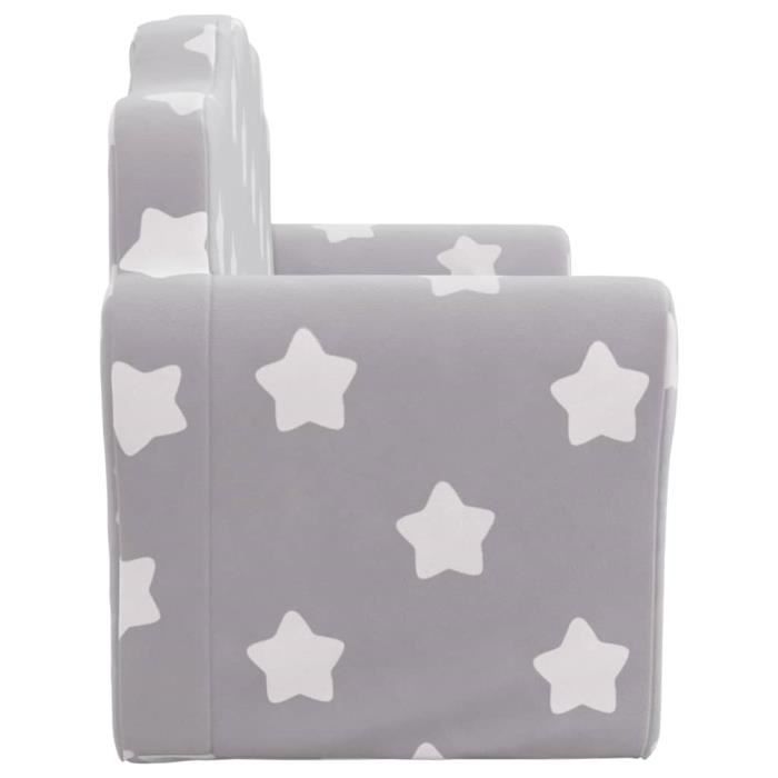 Canapé enfants 2 places gris clair avec étoiles peluche douce | Leroy