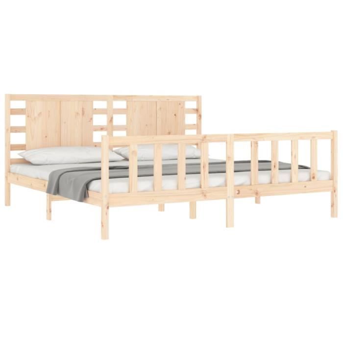 lit en bois massif pwshymi 200x200 cm avec tête de lit - style campagne