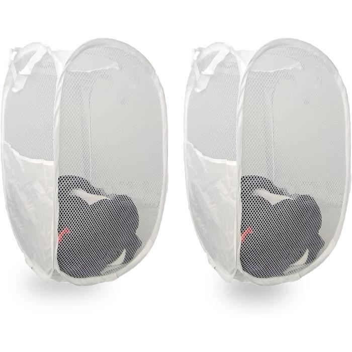 Lot De 2 Paniers à Linge Pop-Up En Maille Noir - 35x35x61 Cm, Pliables, Pour Vêtements Ou Jouets