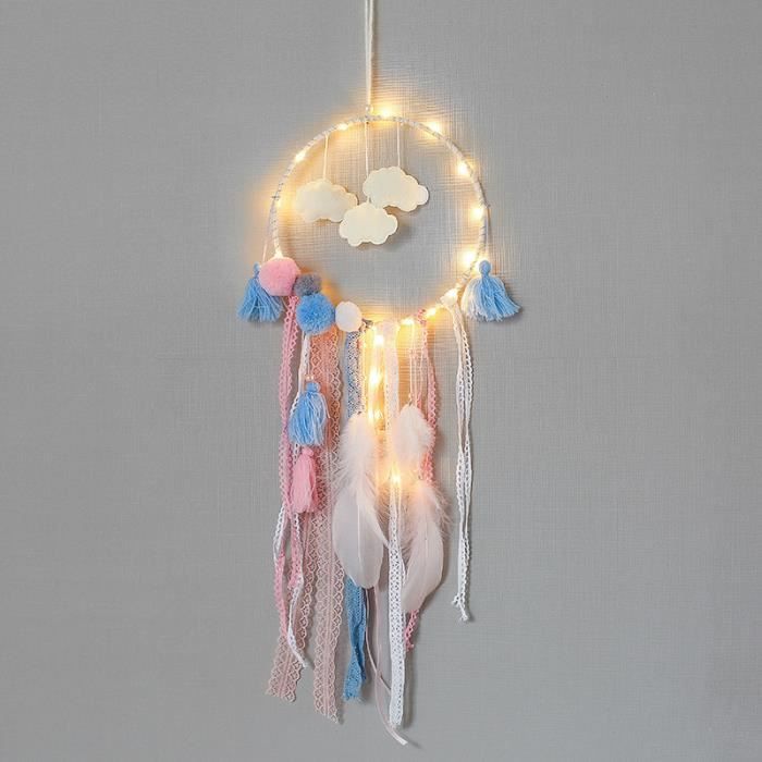 Décoration Murale Suspendu Bohème Luxspire Capteur de Rêve Rond Décoration d/'Intérieur à la Main avec des Franges pour Chambre d/'Enfant Salon Attrape Rêve avec Lumière LED Décoration Tenture Rétro