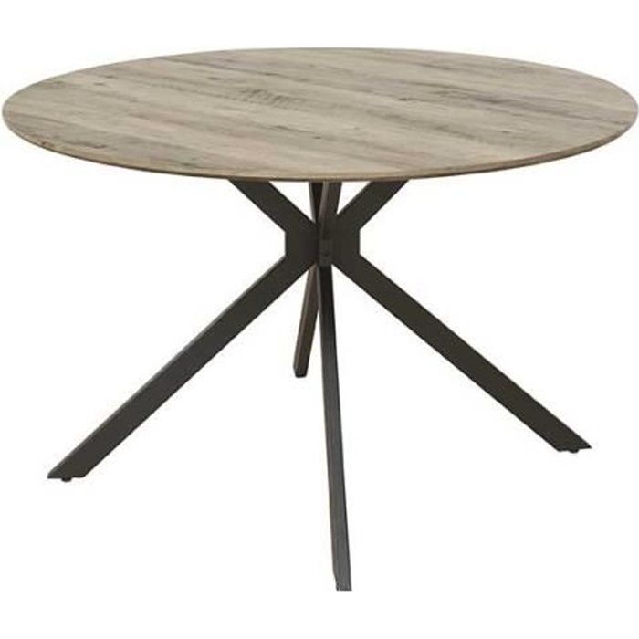 table de repas ronde - tousmesmeubles - bois/métal noir - industriel - loft - 120x120x76 cm