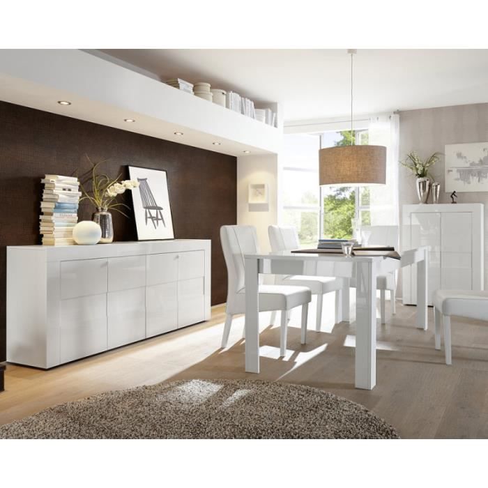 Salle à Manger Complète laqué Blanc brillant TRANI L 137 / 185 x l