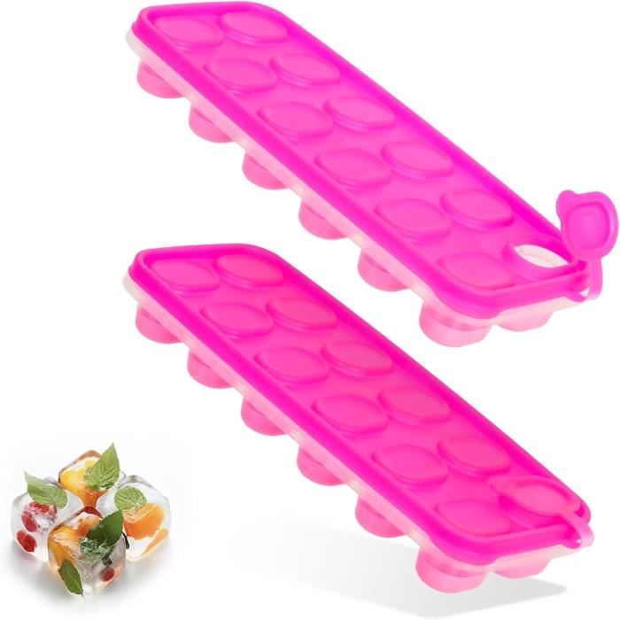Lot De 2 Bacs à Glaçons En Silicone Avec Couvercle étanche - Sans BPA, 48 Glaçons | Résiste -30°C à 230°C