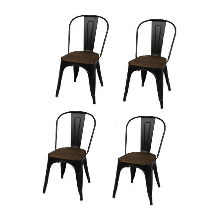 chaises - lot de 4 chaises en métal "liv" - noir mate - l 36 x l 45 x h 84 cm