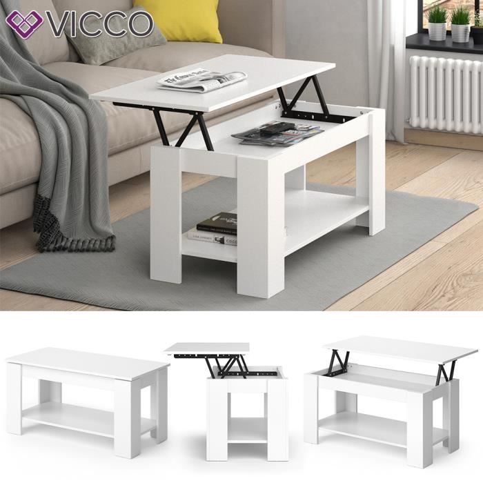 table basse vicco lorenz, table de salon réglable en hauteur, salon, table