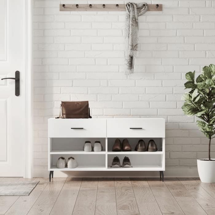 vidaXL Banc à Chaussures Armoire à Chaussures avec 4 Étagères et Pieds Meuble à Chaussures avec 2 Tiroirs Salon Moderne 829758