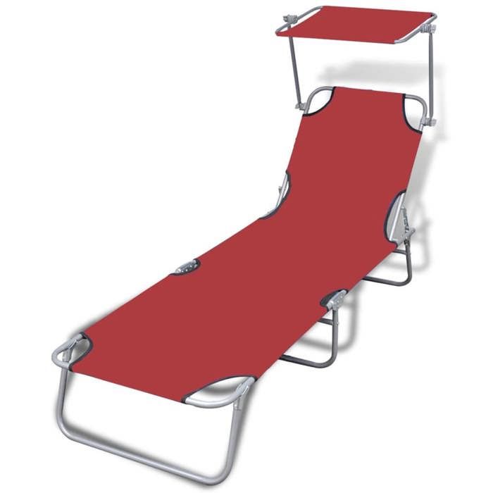 vidaXL Chaise Longue Pliable avec Auvent Rouge Transat Bain Soleil Chilienne 41198