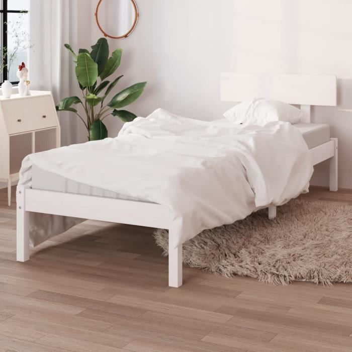 vidaXL Cadre de lit Blanc Bois de pin massif 75x190 cm UK petit simple