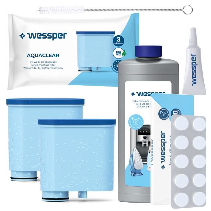 Wessper Kit accessoires,Détartrant + 2 filtres CA6903 + pastilles de nettoyage + graisse+ nettoyeur pour machines café Philips Saeco