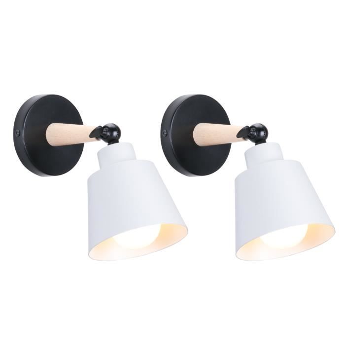 UNI Lot de 2 Applique Mural Intérieur E27 Lampe Eclairage Rotatif pour Couloir Escalier Chambre Blanc