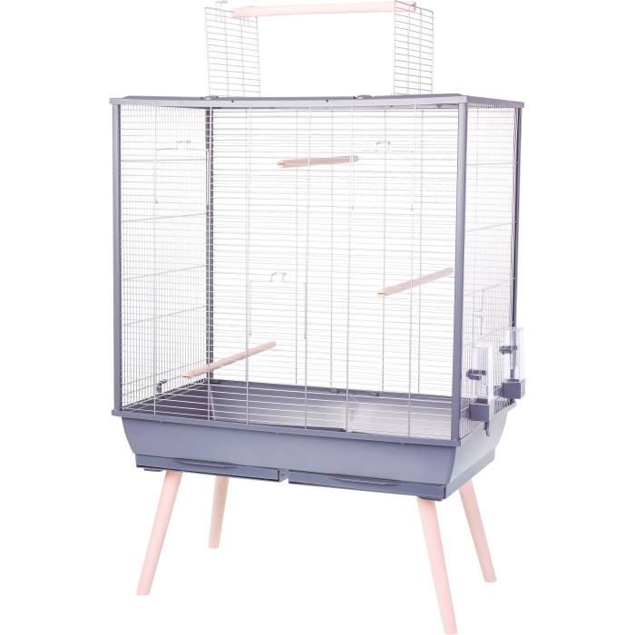 ZOLUX Cage grillagée surélevée pour oiseau Néolife - Pour perruche calopsitte canari - 81 x 48 x 130 cm - Néolife - Gris