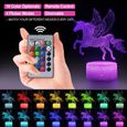 Veilleuse Licorne 3D pour Enfants, Fille Lampe LED USB Veilleuse Illusion, 16 Couleurs Changeantes avec Télécommande pour Enfants-1