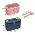 Lunch Box 1.4L,Lunch Box Isotherme avec 3 compartiments,Boîte à Conteneurs de Préparation de Repas pour Adultes étudiants-Rose-1