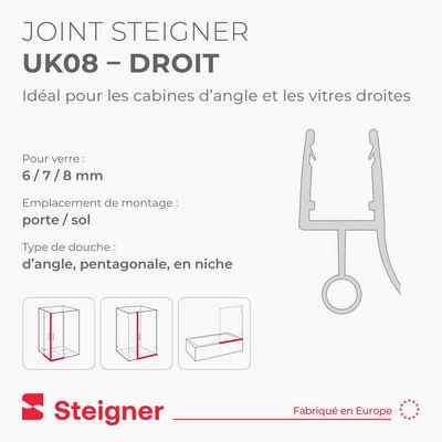 STEIGNER Joint de douche pour paroi en verre, 160cm, vitre