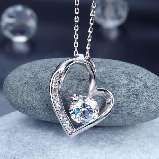 Collier pendentif coeur Lalique en cristal et argent 925