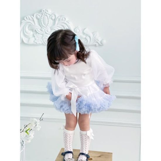 Jupe Tutu Fille Matissa - Déguisement Fête à Pois (Bleu Clair, Taille M 9-16 Ans)