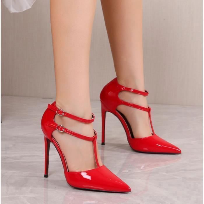 Escarpins Stiletto Imprimé Léopard Rouge pour Femme Grande