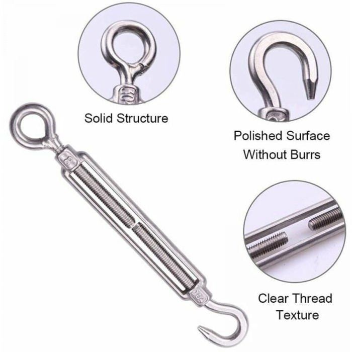 4 Pièces Tendeur Cable M8 Inox 304 - Réglable Avec Crochets Pour Corde Et Fil Acier