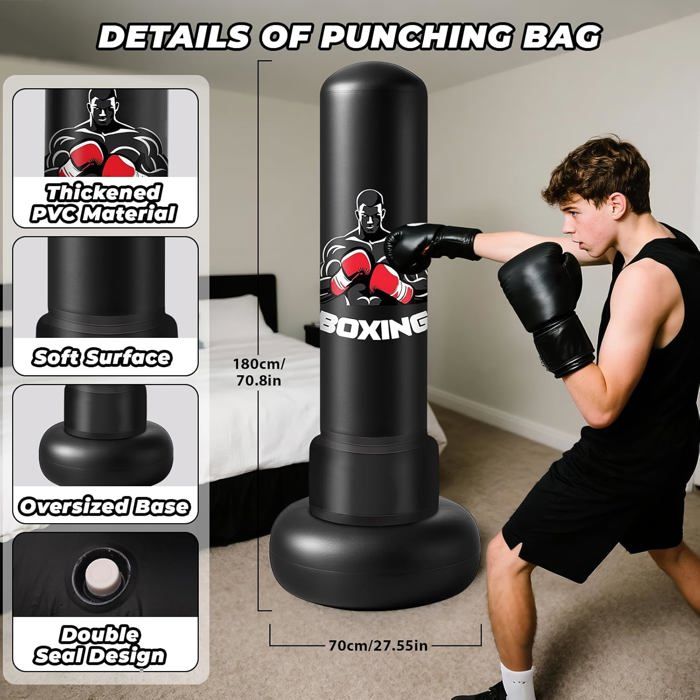 Sac De Frappe Autonome 177,8 Cm - Base Large, PVC épais, Avec Pompe électrique Et Gants