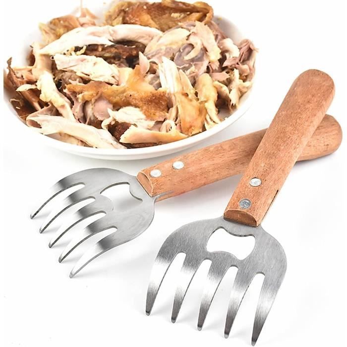 Griffes à Viande Barbecue En Acier Inoxydable - 5 Griffes, Poignée Bois, 18,9 Cm, Pour Effilocher Poulet Et Bœuf - 3