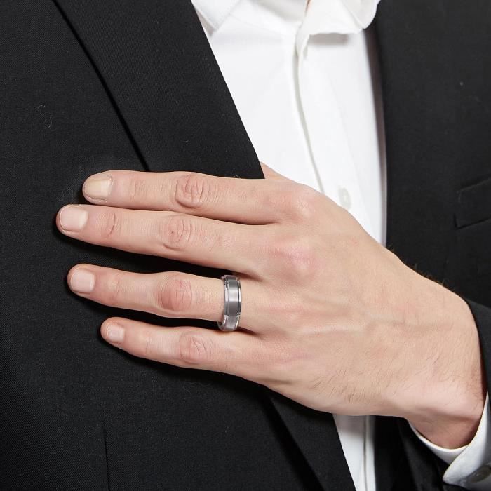 Bague Homme Femme Unisexe En Tungst ne Simple Mate Argent Noir