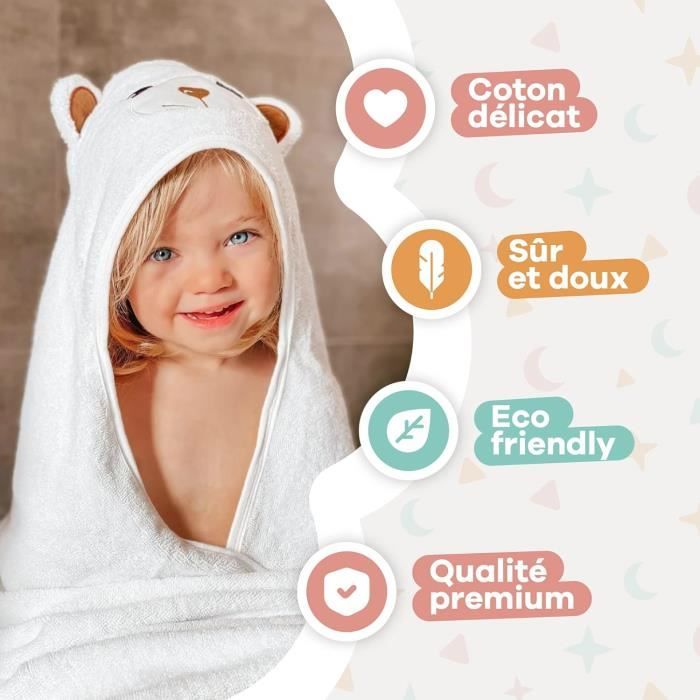 Sortie de Bain Bebe 0 3 Mois Jusqu a 3 Ans 80 x 80 cm Cape de Bain Bebe avec Capuche Serviette Bebe Extra Doux Blanc Cdiscount Puericulture Eveil bebe