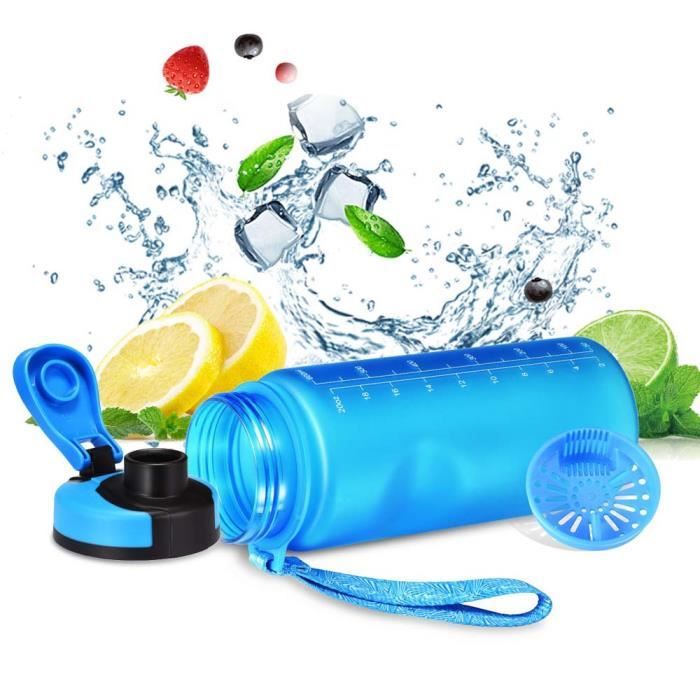 Gourde 1L Avec Indicateur De Temps – Sans BPA, Étanche – Pour Sport, Bureau, Yoga – Bleu/Vert