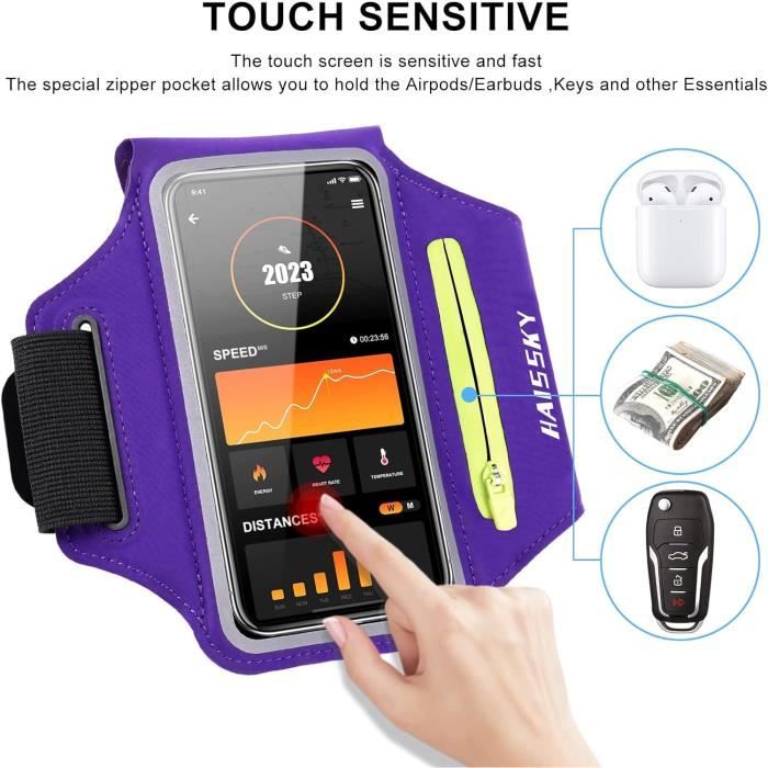 ONEFLOW Brassard Sport IPhone 12 Mini – Brassard Fitness Étanche Rose Avec Compartiment Cartes & Bandes Réfléchissantes