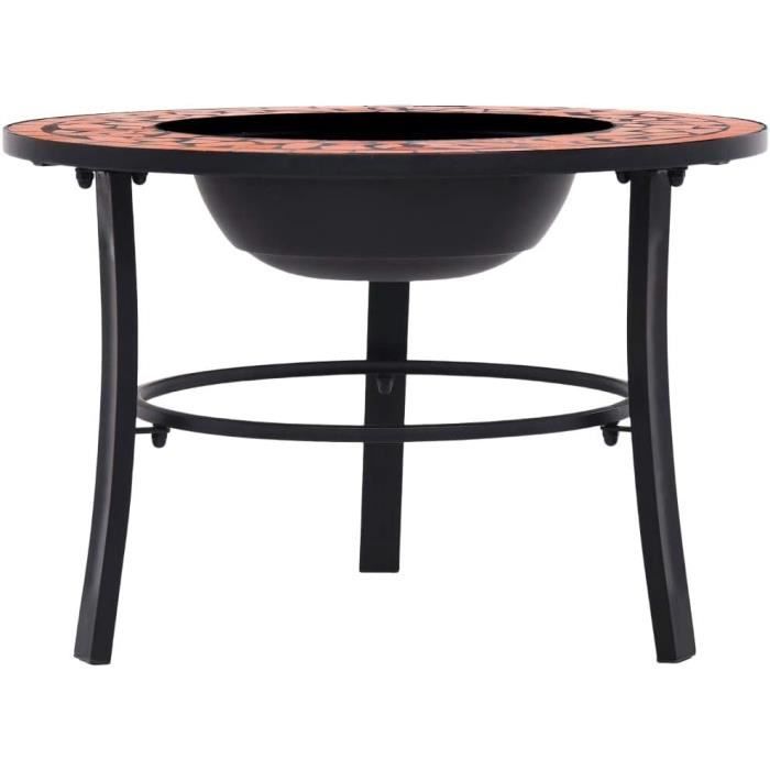 Brasero De Jardin En Céramique Terre Cuite - Foyer De Terrasse 68cm Avec Grille De Sécurité