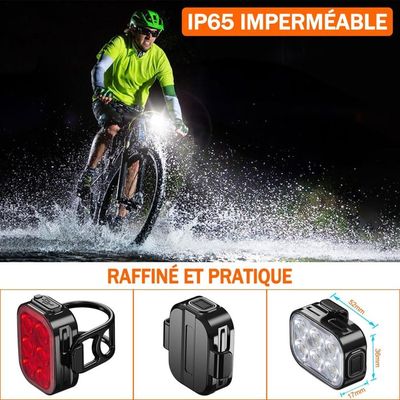AMANKA Éclairage Vélo Avant Et Arrière - Lampe Velo USB Rechargeable IPX6 Étanche, 4 Modes Pour VTT VTC Bicyclette, Feux Puissants Jour Et Nuit