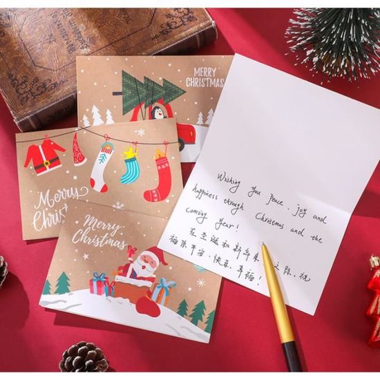 24pcs Carte Joyeux Noël avec Enveloppes et Autocollants, Joyeux