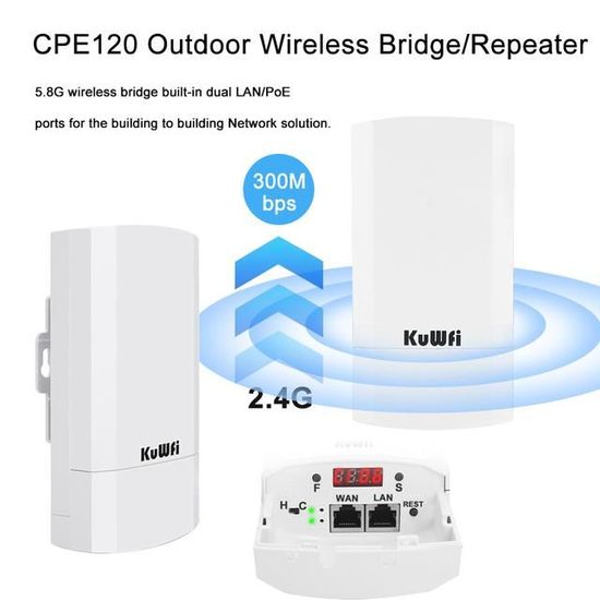 Répétiteur,White-one pc--Routeur Wifi Extérieur Kuwfi 300mbps Répéteur Sans  Fil-pont Wifi Extension Longue Portée 2.4ghz 1km Couvert - Cdiscount  Informatique