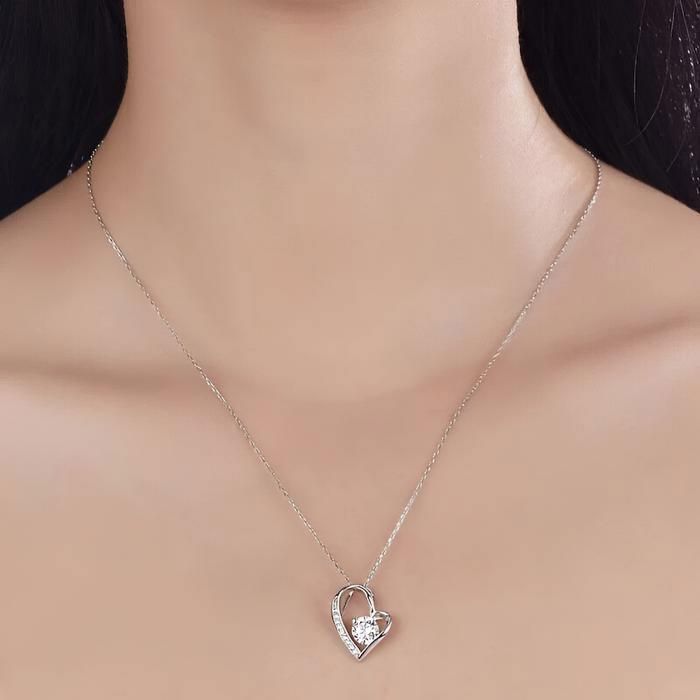 Collier Mi-long Argent 925 Pendentif Coeur En Cristal Blanc - Neuf Sans Boîte - Bijou Fantaisie
