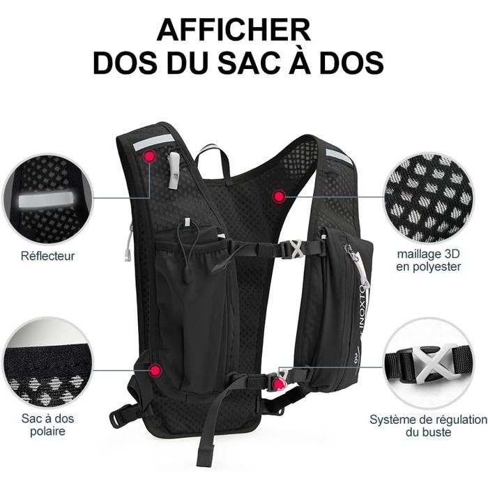 Sac D'hydratation INOXTO 5L – Léger, Avec Poches Multiples Et Bandes Réfléchissantes, Pour Randonnée, Course Et Cyclisme