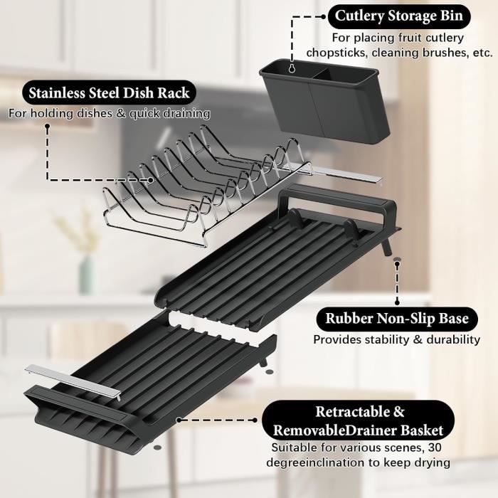 Égouttoir à Vaisselle Inoxydable Avec Porte-couverts - Compact 34x26x16 Cm, Organisateur Pour Plan De Travail, Gain De Place